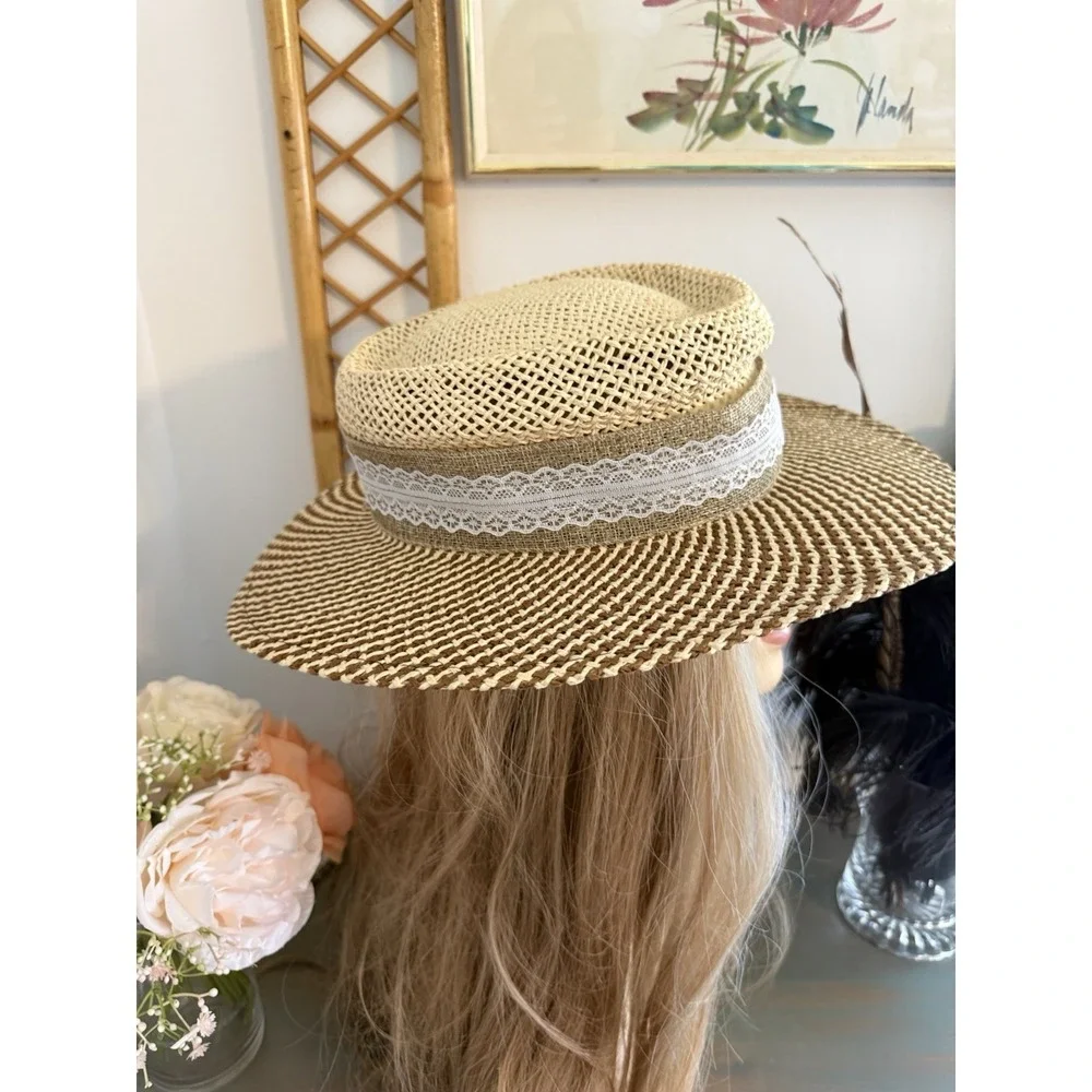 Ahead Fine Hats Headgear Unisex Two Tone Straw Golf Hat Fedora S/M Vintage Retro